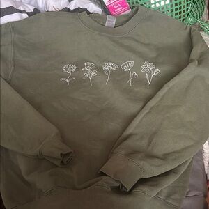 Olive Green Floral Sweatshirt